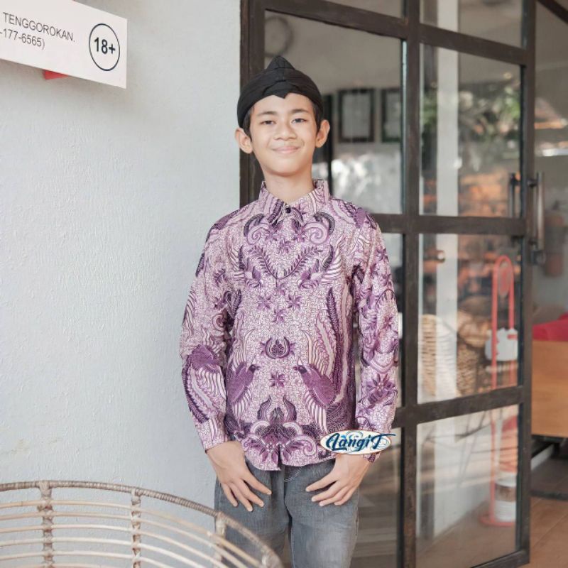 BATIK GUAVA Kemeja Batik Anak Laki Ukuran 2-12 Tahun Motif Kate Sage Mustard