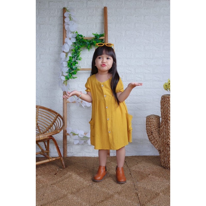 Atasan anak Dress Anak Perempuan MINA Dress Pocket karakter original katun crinkle realpict