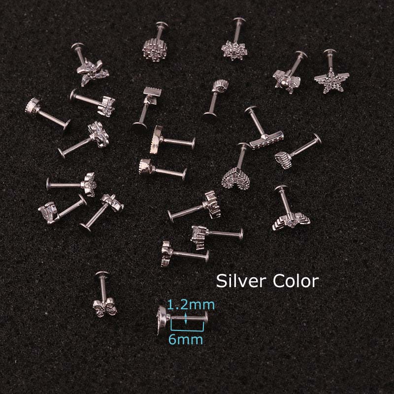 1buah Stainless Steel Bibir Labret Stud Anting Tulang Rawan Daith Piercing 16G Emas Perak