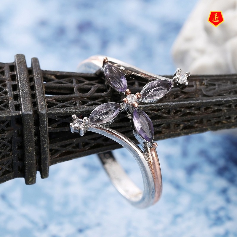 [Ready Stock]Inlaid Blue Crystal Ring Simple Elegant Niche