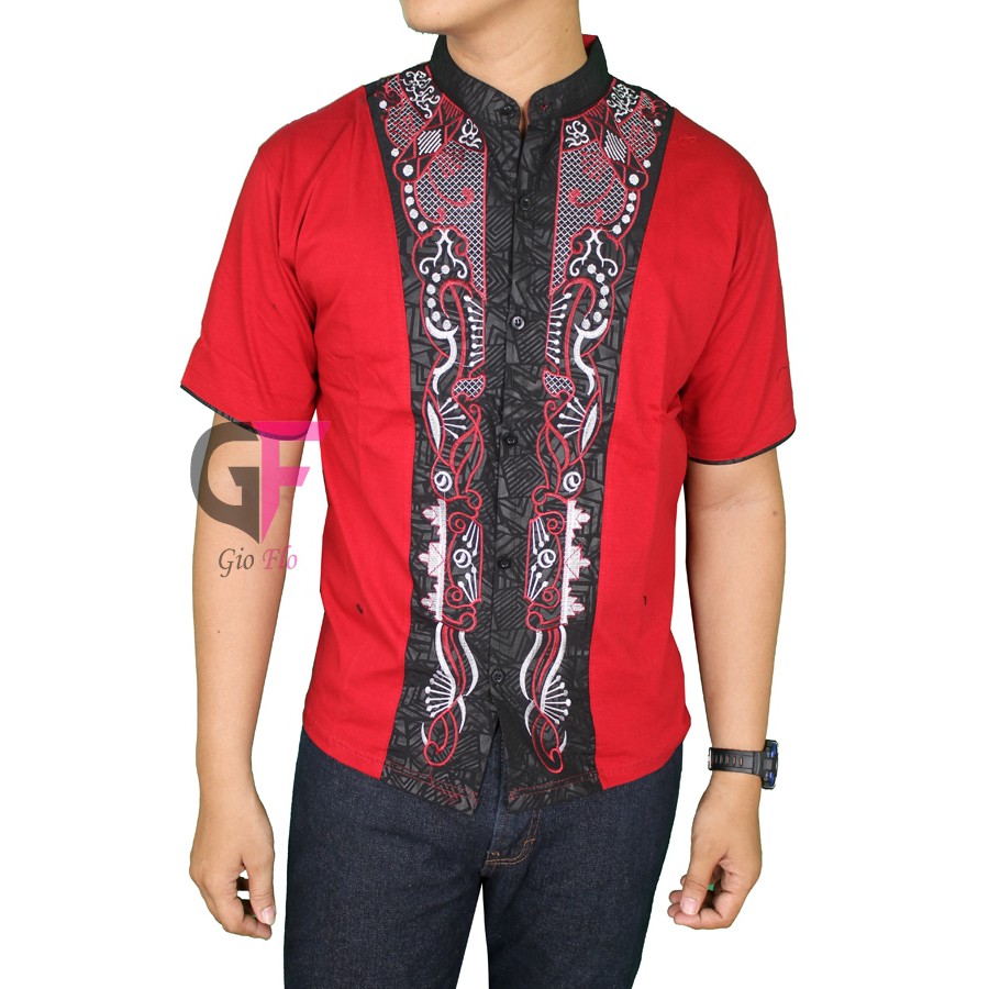 GIOFLO Kemeja Modis Bordir Pendek Baju Koko Modern Red / KKS 12