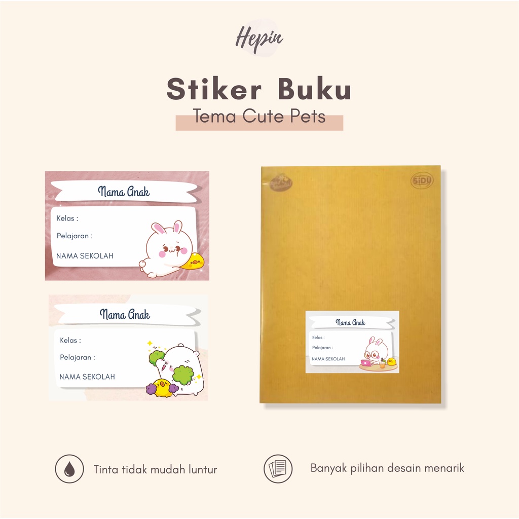 

(30pcs)bisa custom nama /Stiker dan label buku pelajaran edisi CUTE PETS