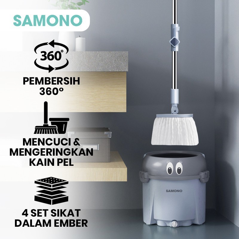 Samono Scm009 Ultra Spin Mop Alat Tongkat Pel Lantai Putar + Ember Pengering