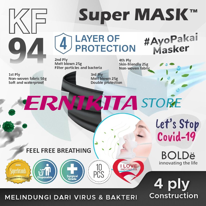 BOLDe Super Mask KF 94 4 ply izin Depkes - Korean Mask - Masker Medis 3D