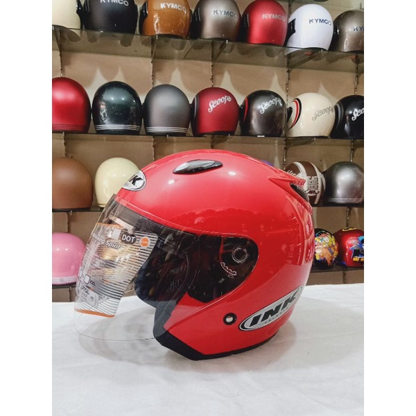 INK Helm Half Face Centro Original Warna Merah Glossy SNI Bisa COD Free Packing Kardus & Bubble Wrap