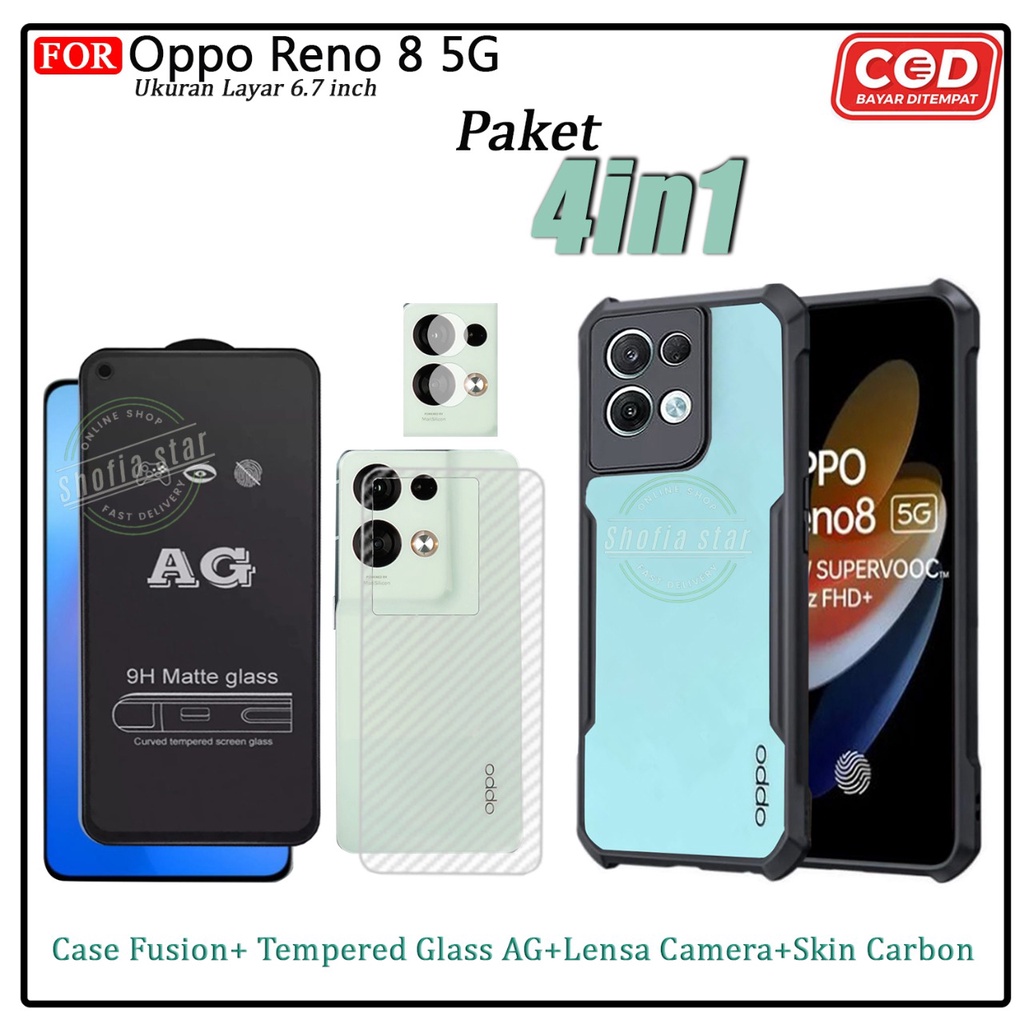 Paket 4in1 Case Reno 8 5g Reno 8t Reno 8 4g Reno 8 Pro Softcase Shockproof Transparan Camera Protect Casing