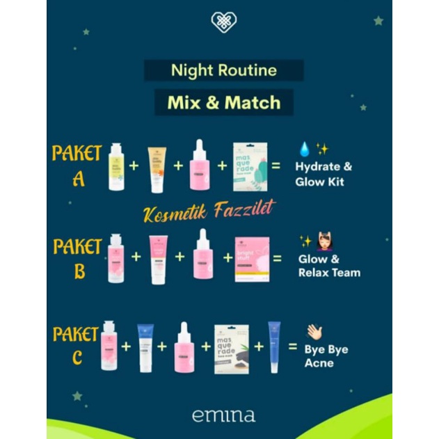 Emina Paket perawatan wajah malam hari/paket skincare night