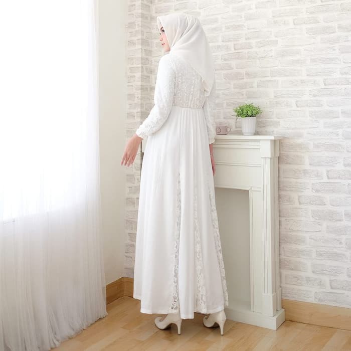 Gamis Putih Premium Baju Gamis Putih Wanita Brukat Syari Putih Lebaran Baju Umroh 80930