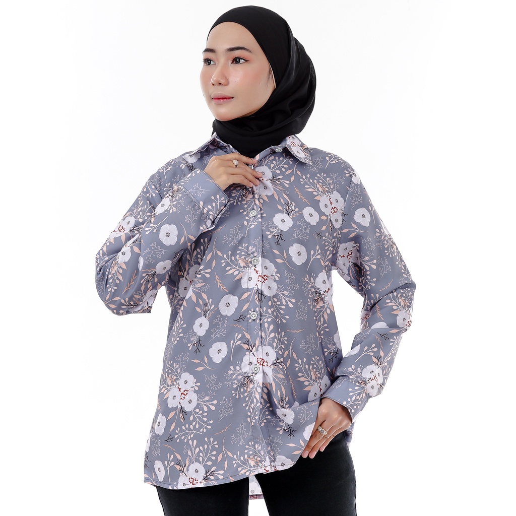 Kemeja Wanita Motif Flower Original Monalisa L XL XXL Jumbo Big Size-SALE E