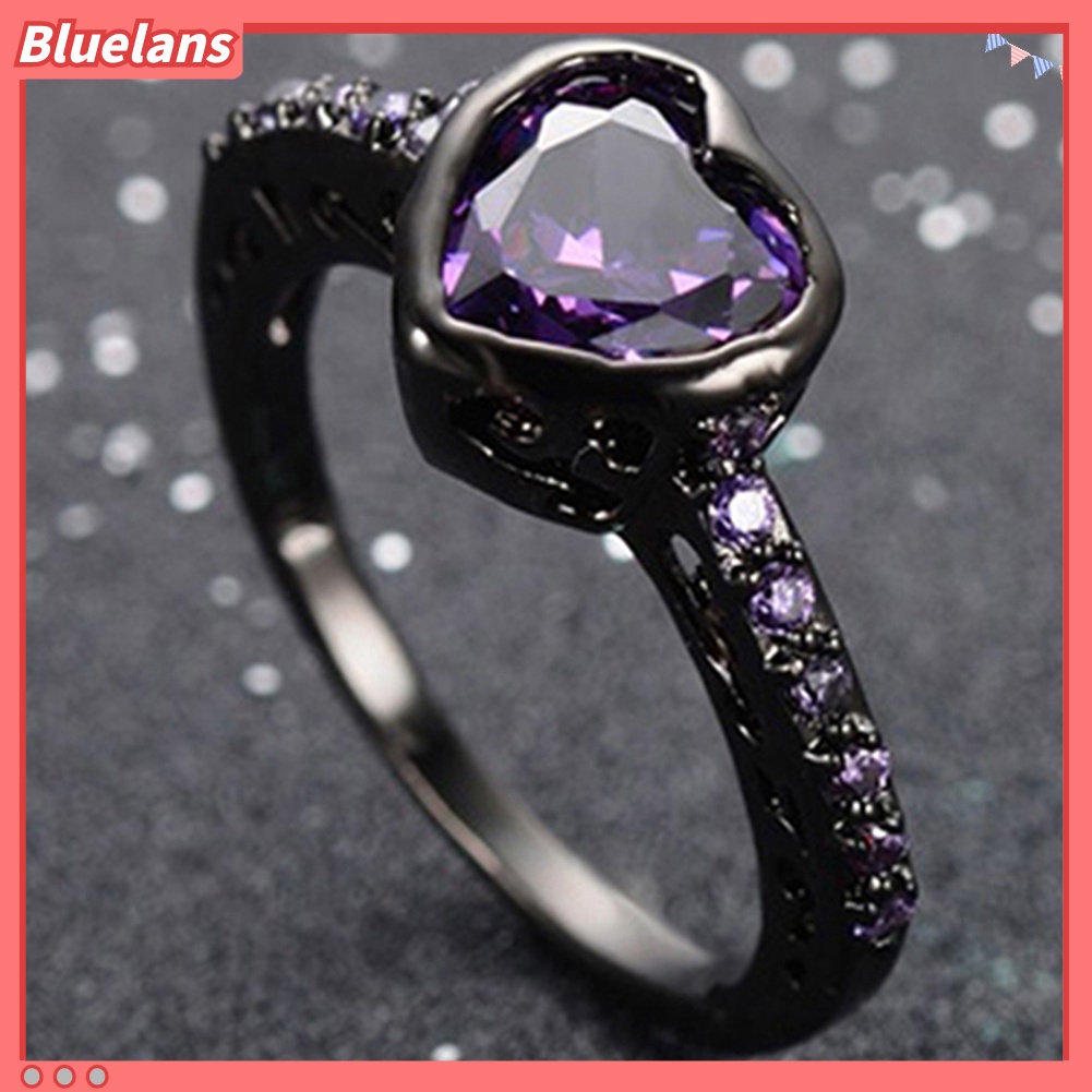 Bluelans Women Fashion Shiny Zircon Black Gold Plated Engagement Proposal Ring Jewelry