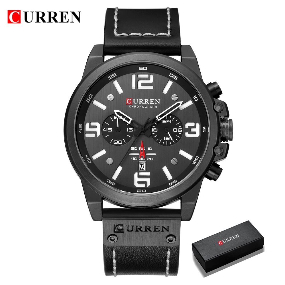 CURREN Jam Tangan Pria Import Jepang Quartz Gerakan Jam Tangan Anti Air Original Chronograph Kulit Mewah Asli Fashion Sport Auto Date Men WAtch