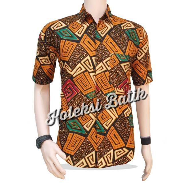 RISNA BATIK HRB026 KENONGO KEMEJA HEM PENDEK PADI PEKALONGAN M L XL MURAH KEREN BATI PRIA WAJIK BIRU