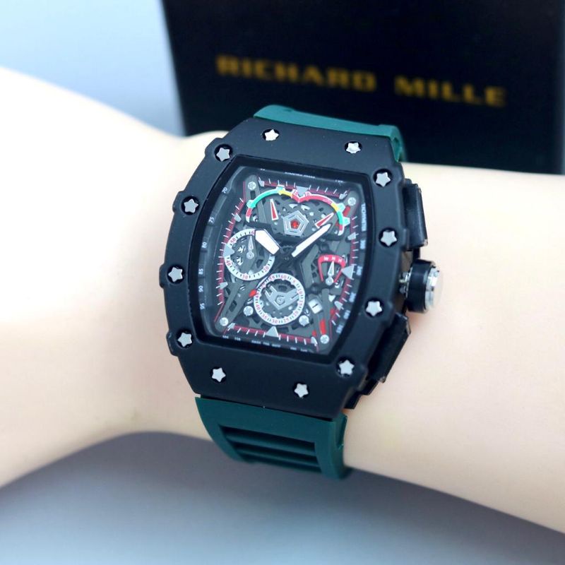 Jam Tangan Kasual Jam Tangan RM Terlaris Body Stainliss Tali Rubber Tanggal Aktif