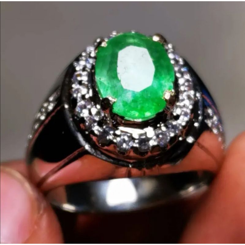 Cincin Batu Permata Natural Emerald Beryl Zamrud Colombia Cutting
