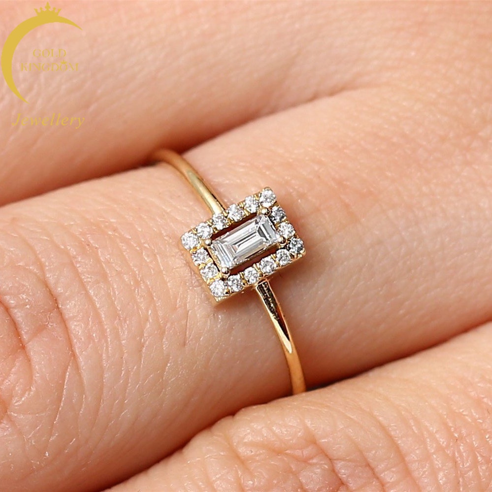 Cincin Wanita Bahan Sterling Silver Lapis Rose Gold Emas Asli Kadar 375Bentuk Persegi Untuk Pertunangan