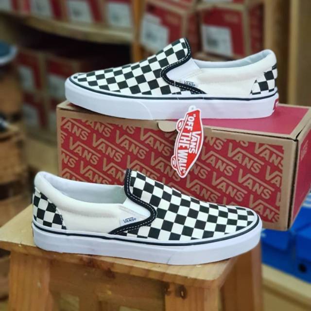 Sepatu Vans Checkerboard Putih White Sneakers Casual Kerja Kuliah Termurah Kado Hadiah Ultah Murah