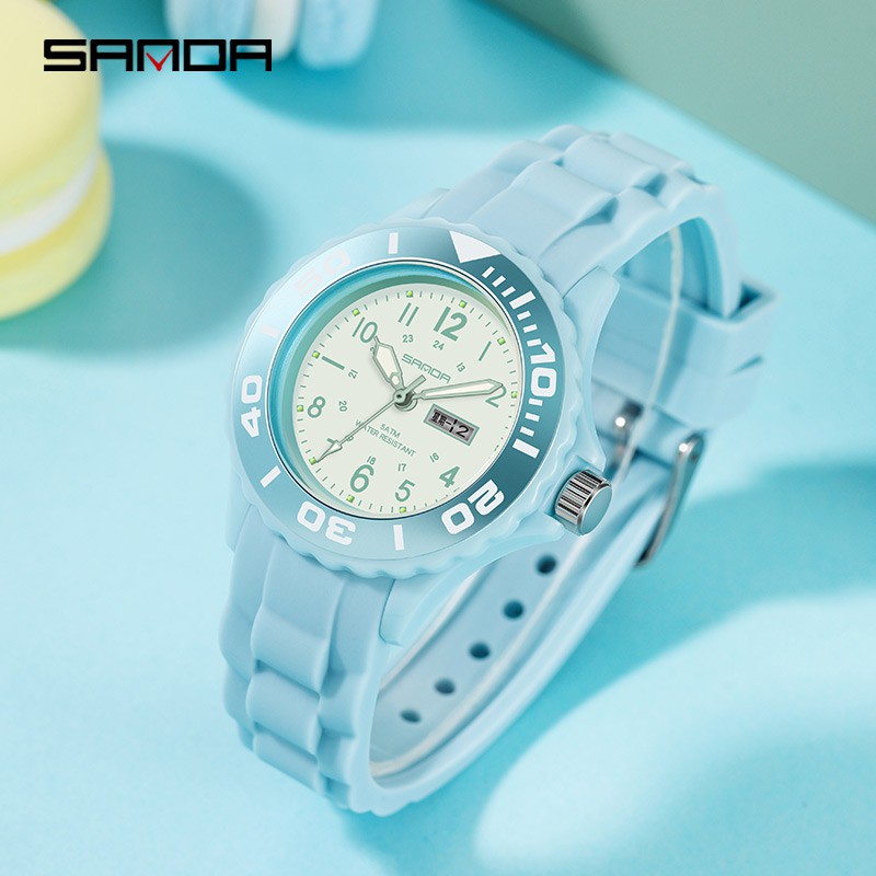 SANDA 1053 Jam Tangan Wanita Analog Tali Rubber Luminous Anti Air WATCHKITE WKOS