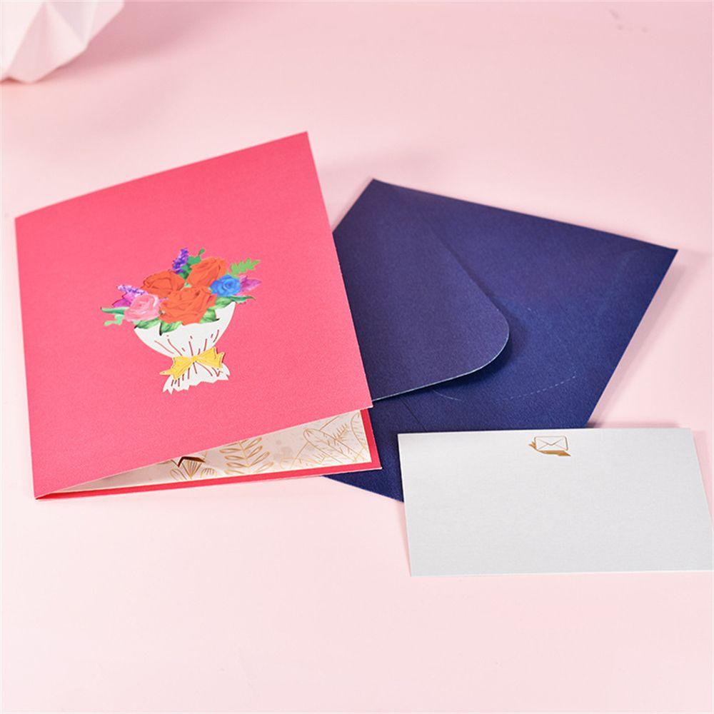 R-flower Mother's Day Greeting card Patung Kertas Undangan Buket Mawar Bunga Kartu Berkat Dengan Amplop Greeting Gift card