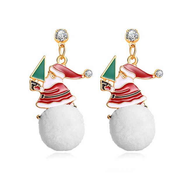 LRC Anting Tusuk Fashion Gold Snowball Drop Oil Alloy Christmas Snowman Earrings D16226