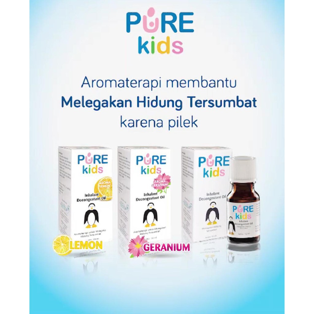 PURE KIDS INHALANT DECONGESTAN LEMON ORIGINAL GERANIUM OIL OLBAS TUNGKU 10ML