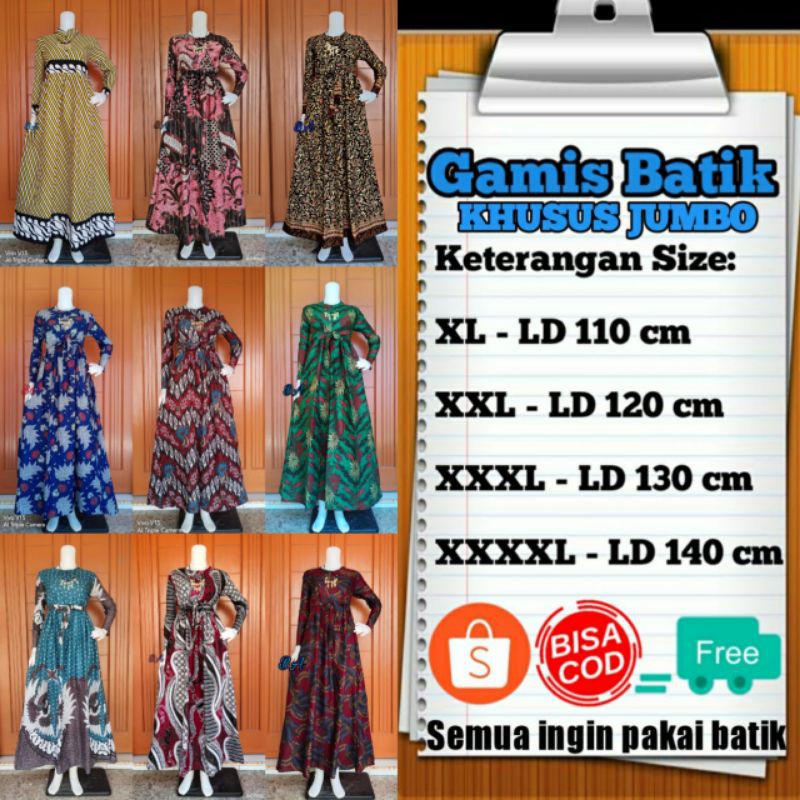 GAMIS BATIK JUMBO LD 110 LD 120 LD 130 LD 140 SUPER JUMBO MOTIF TERBARU 2020 TERLARIS|BISA COD