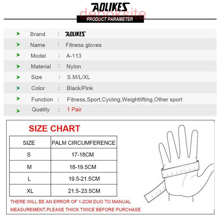 1 Pasang AOLIKES 113 Sarung Tangan Gym Gloves Fitness Gloves Half Finger Sport Gym Premium Men Women