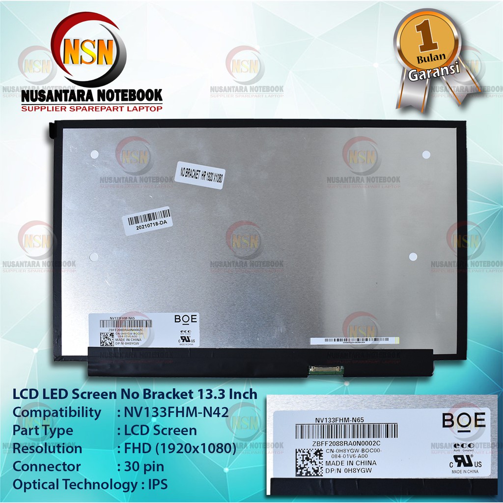 LCD LED Screen 13.3 Inch Slim 30 Pin No Bracket Small Frame Full HD