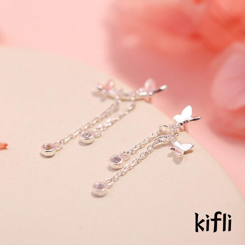 Set Kalung + Anting Tusuk Desain Kupu-Kupu Ganda Untuk Wanita (KD)
