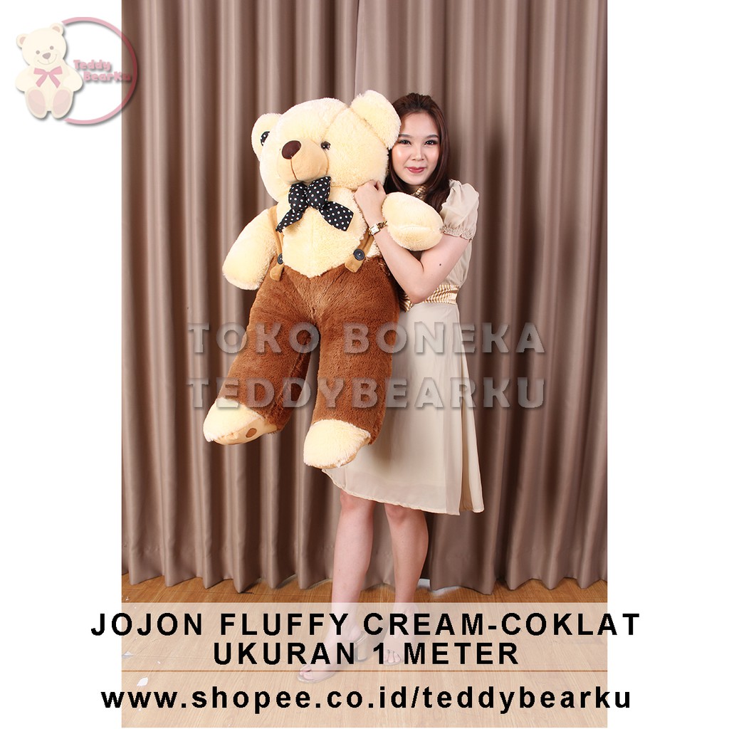 TEDDY BEAR JUMBO 1 METER FLUFFY JOJON PREMIUM CREAM - COKLAT