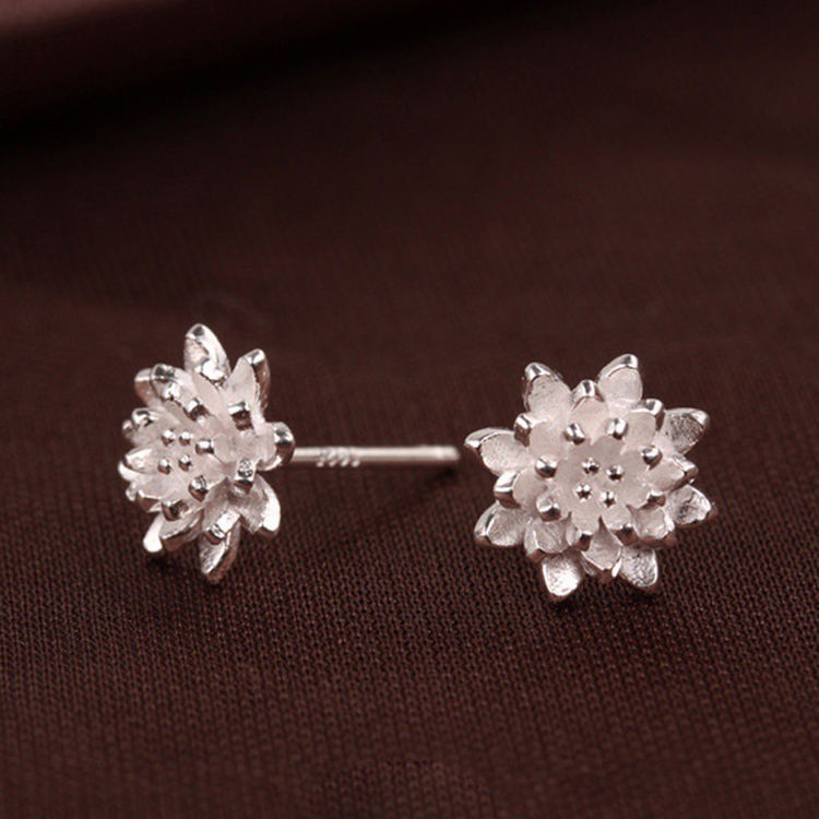 Anting Tusuk Model Bunga Lotus Warna Silver 925 untuk Wanita 0585