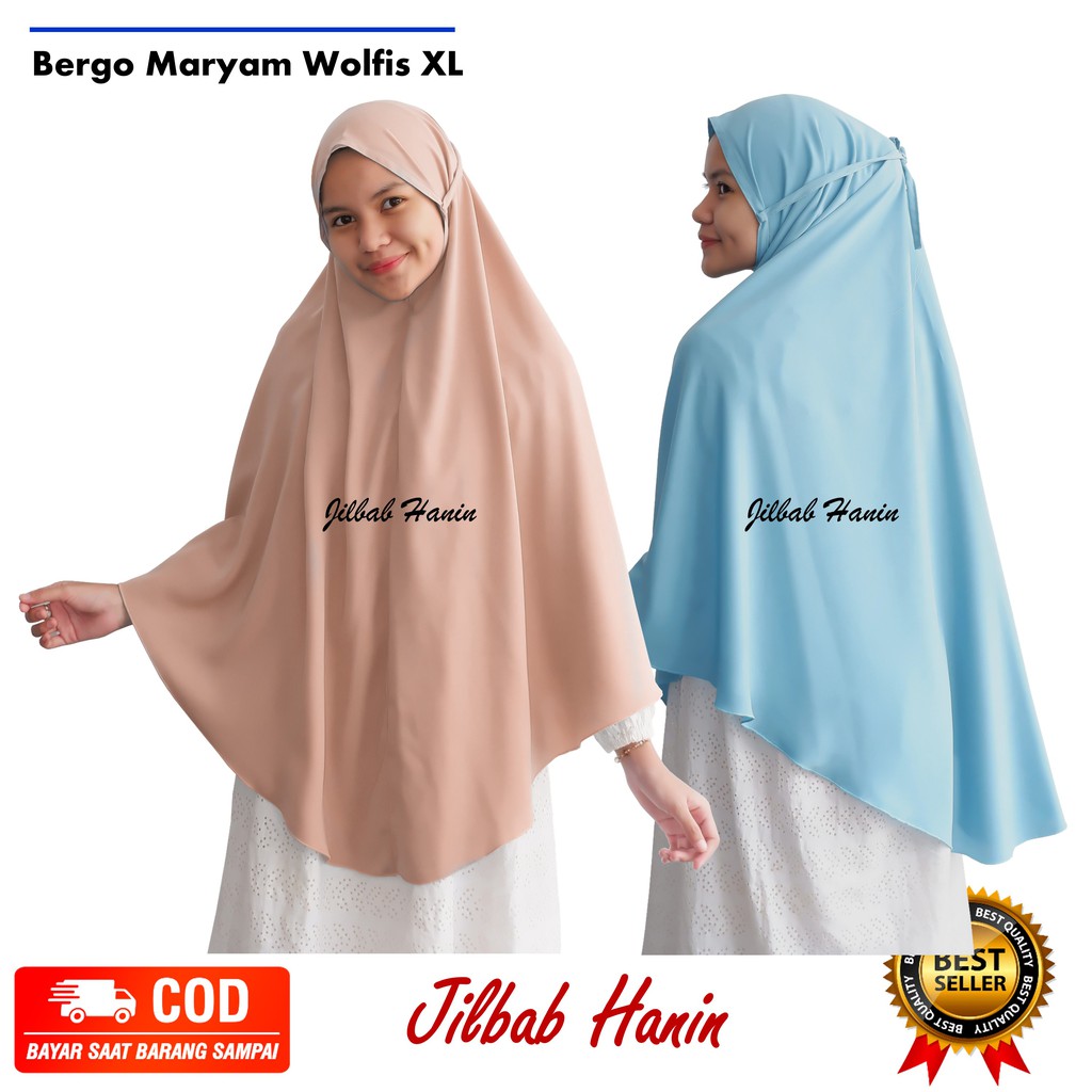 Jilbab Hanin  bergo maryam instan bahan wolfis premium grade A size XL hijab kerudung hijab murah