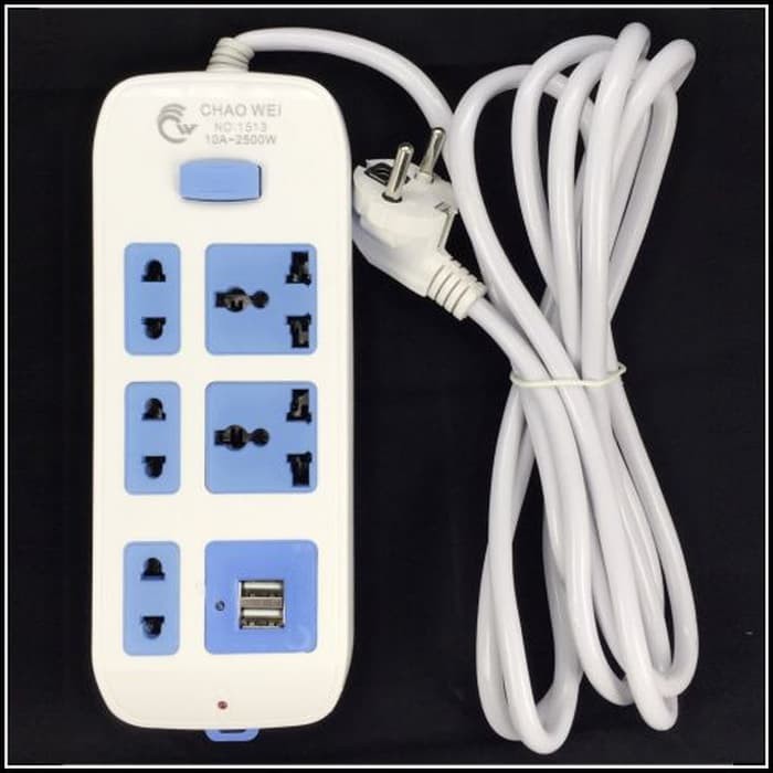 Colokan Sambungan Listrik 5 + 2 USB Charger Kabel Panjang 2M