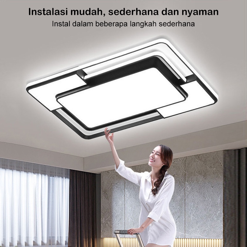 ❣️Garansi&amp;Remote❣️Lampu Plafon 3 Warna LED Modern Minimalis Bentuk Persegi Gaya Nordic Untuk Dekorasi Ruang Tamu / Kamar Tidur Peredupan tanpa lang 98W