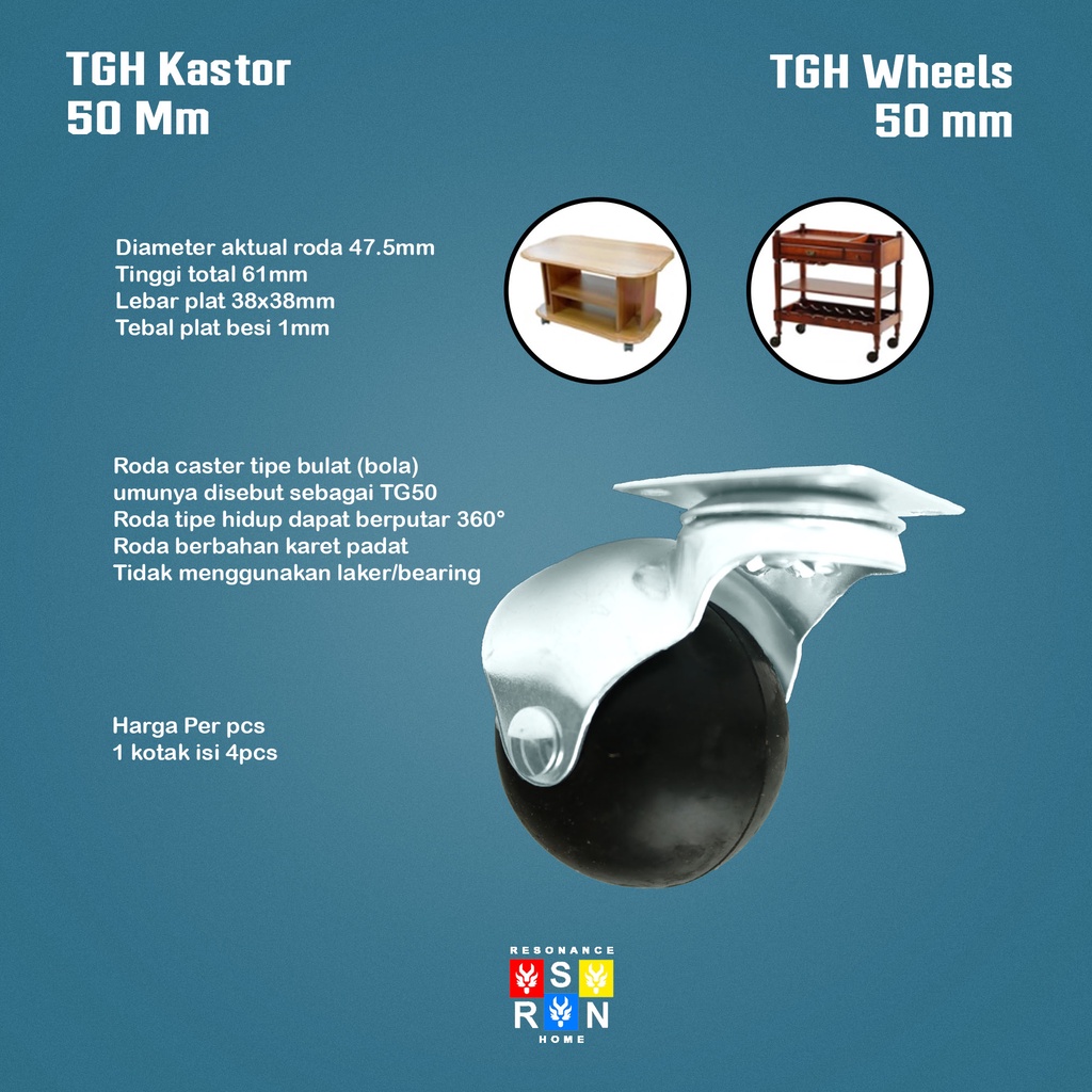 Roda Caster Bulat Hidup 2 Inch / TG 50 Kastor Karet Resonance Home