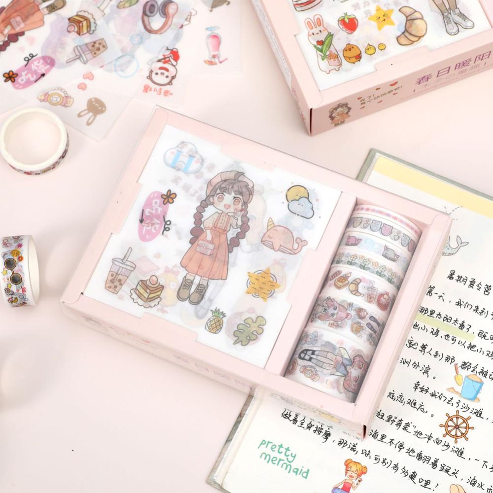 Timekey 16Pcs / Set Stiker Kertas / Selotip Washi Untuk Dekorasi Scrapbook / Diary / Jurnal A7K5