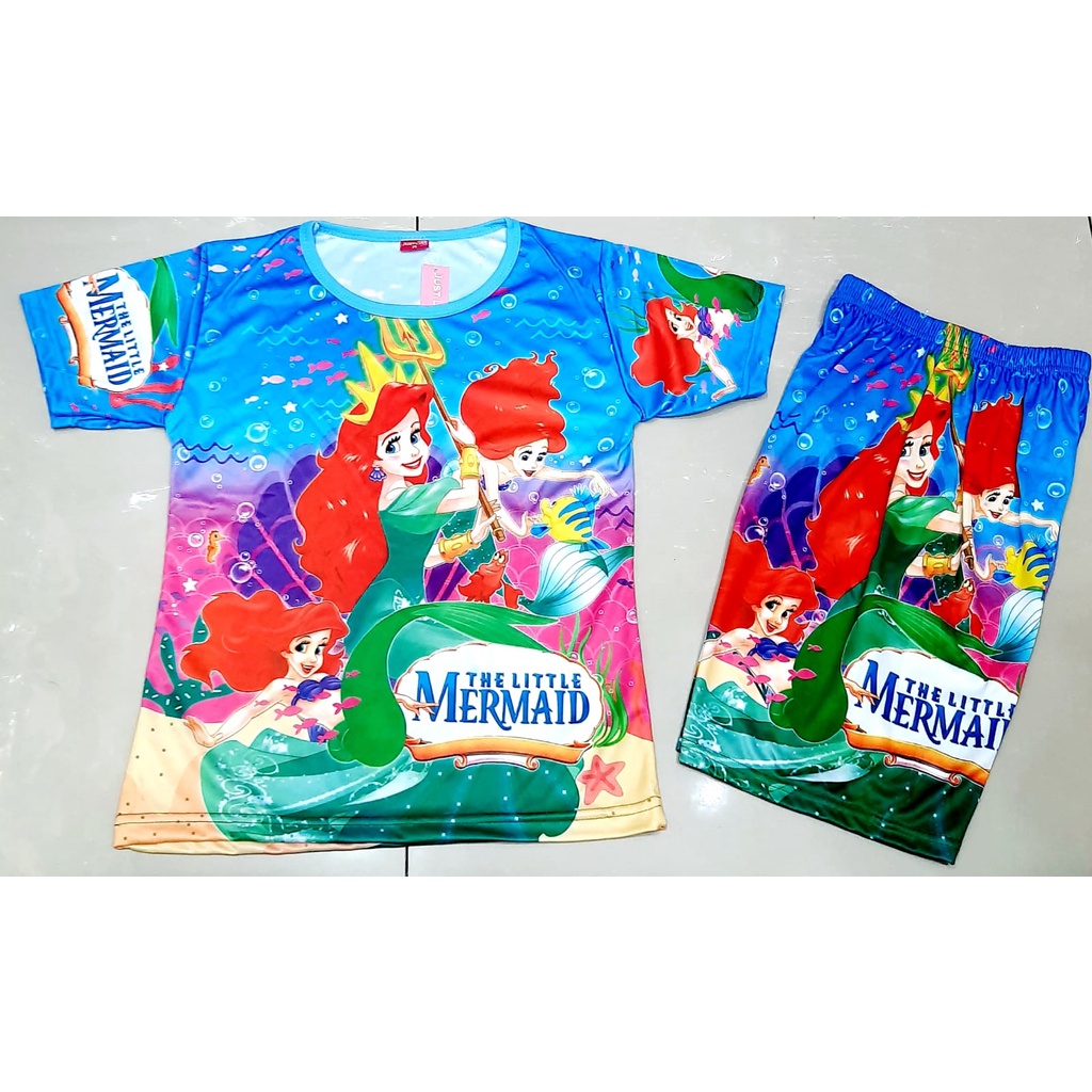 BAJU SETELAN THE LITTLE MERMAID LENGAN PENDEK ANAK | SETELAN THE LITTLE MERMAID LENGAN PENDEK ANAK |