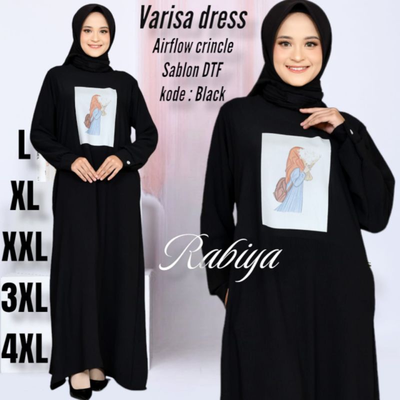 Gamis Terbaru 2023 Lebaran Wanita Varissa Dress Aplikasi Sablon  Dtf Size Jumbo Ukuran L XL XXL 3XL 4XL Ld 140 Bahan Crincle Airflow Adem