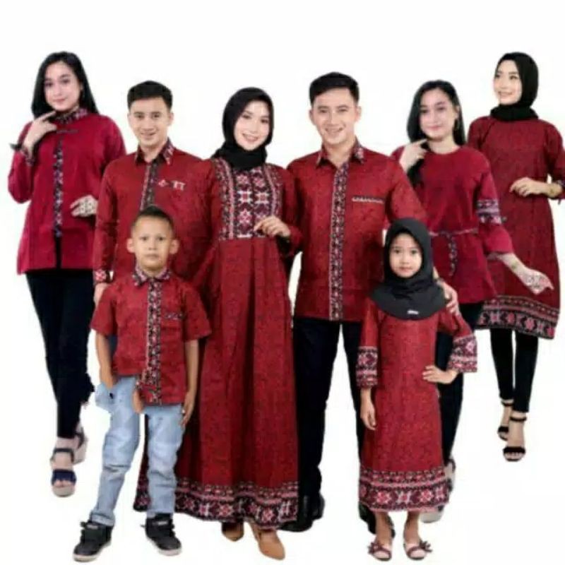 Batik couple keluarga modern terbaru set couple batik keluarga gamis jumbo termurah di shopee mega mendung merah