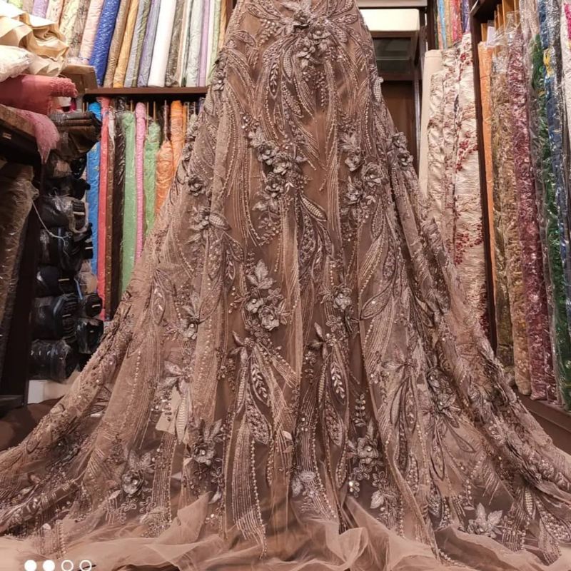 Tile lace bunga tumpuk 3D Timbul warna rosegold