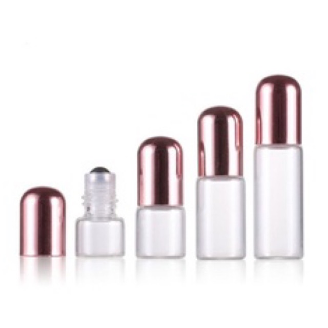 3ml Botol Clear Tutup Rose Gold Pink Roll On Glass Perfume Essential Oil Vials Stainless Roller Ball Travel Clear Bottle