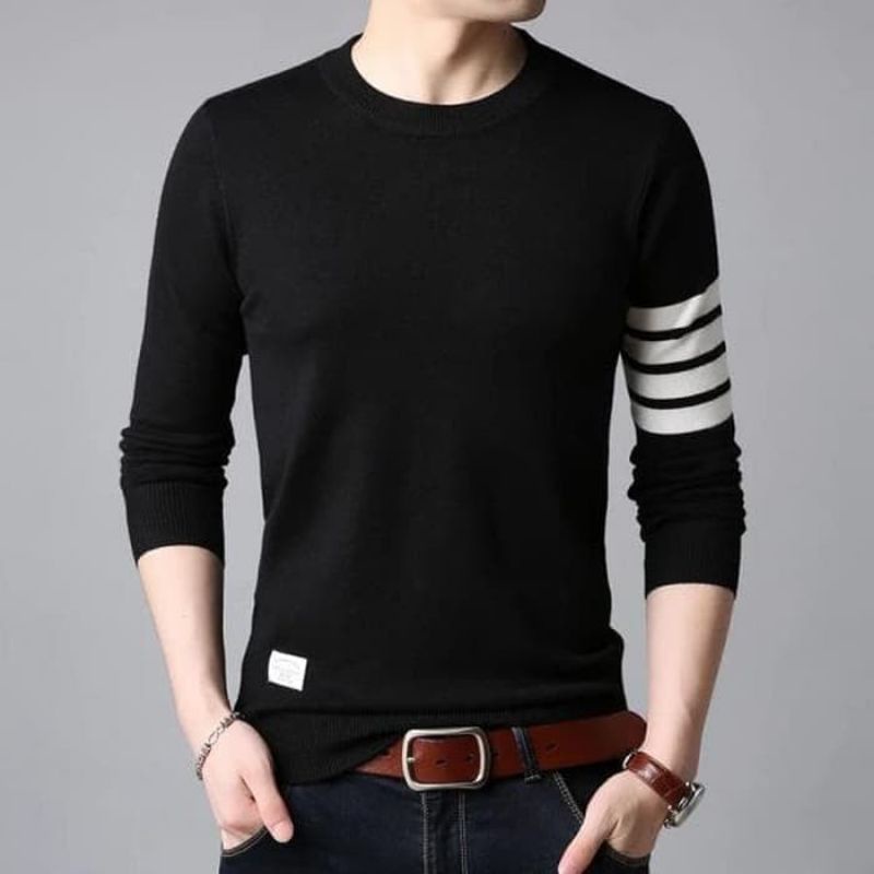 Sweater Rajut Pria Strip Lengan