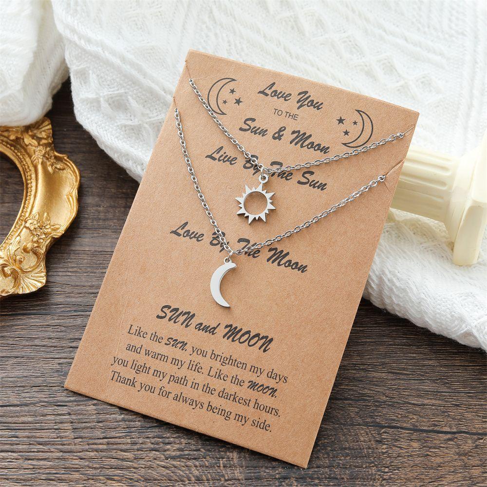 Top Moon Sun Necklace Hadiah Wanita Pria Kalung Klavikula Hari Valentine