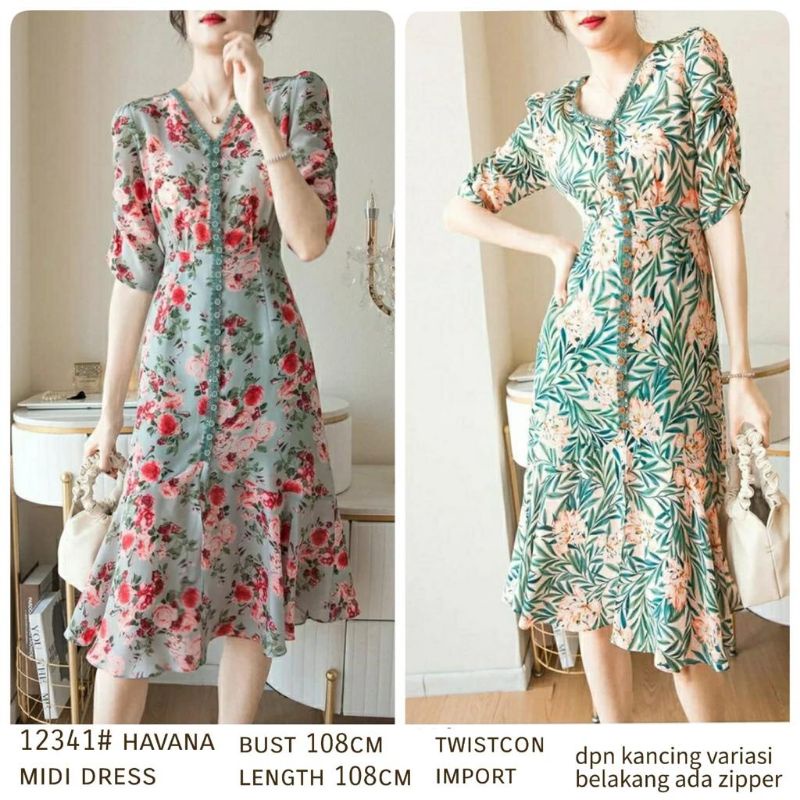 MDLV ~ 12341 Havana Midi Dress Flower Dress Premium Korea Look Fashion import