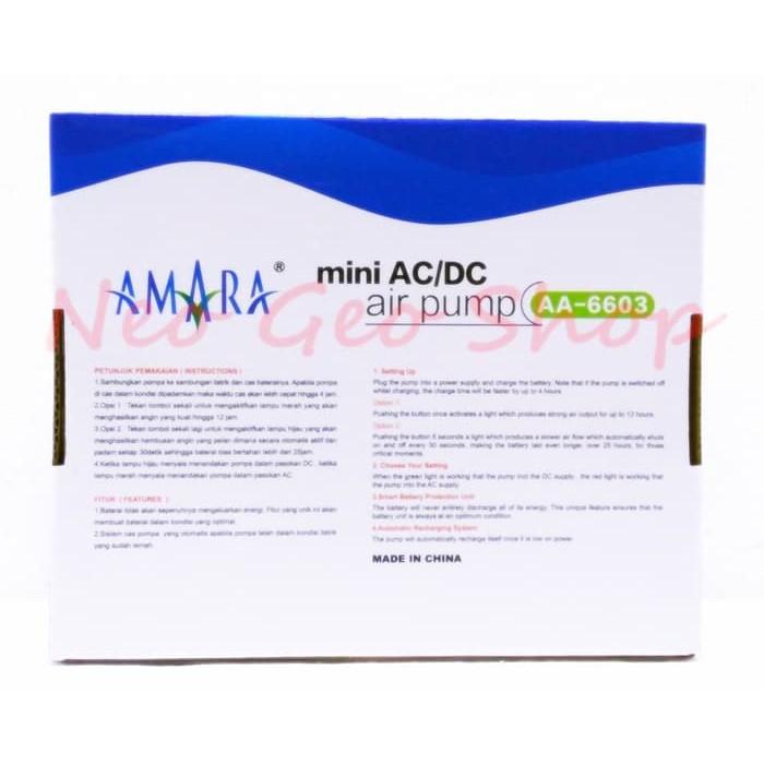 Pompa Aquarium Aerator AMARA Mini AC DC AA 6603 AA6603