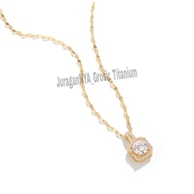 Kalung Titanium Elegant Kotak Putih Full Mata Super Cantik Anti Karat