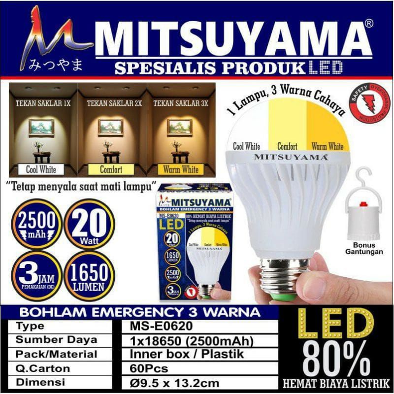 Mitsuyama MS-E0620 Bohlam Emergency LED