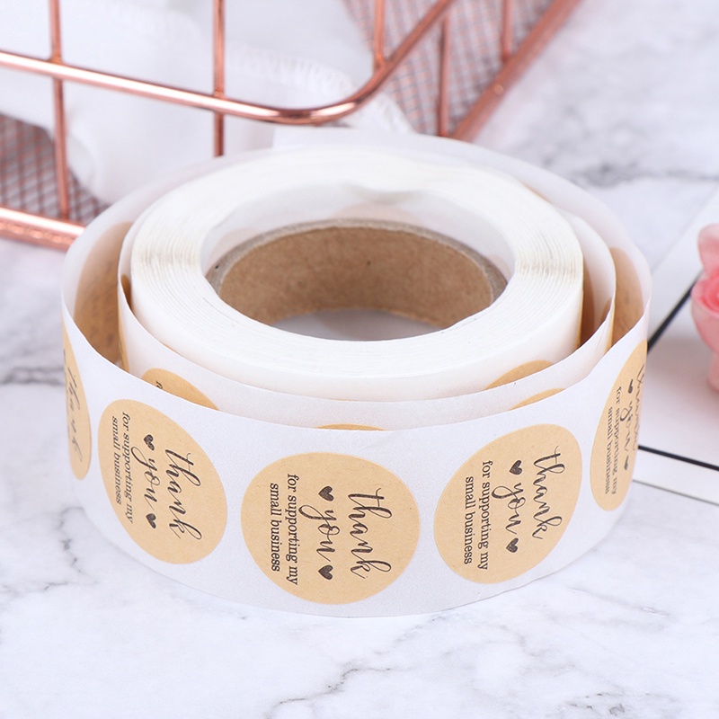 500pcs / Roll Stiker Kertas Bulat Tulisan Thank You Handmade Untuk Dekorasi