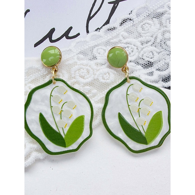 Anting Stud Desain Bunga Daisy Warna Putih Oranye Hijau Putih Untuk Wanita