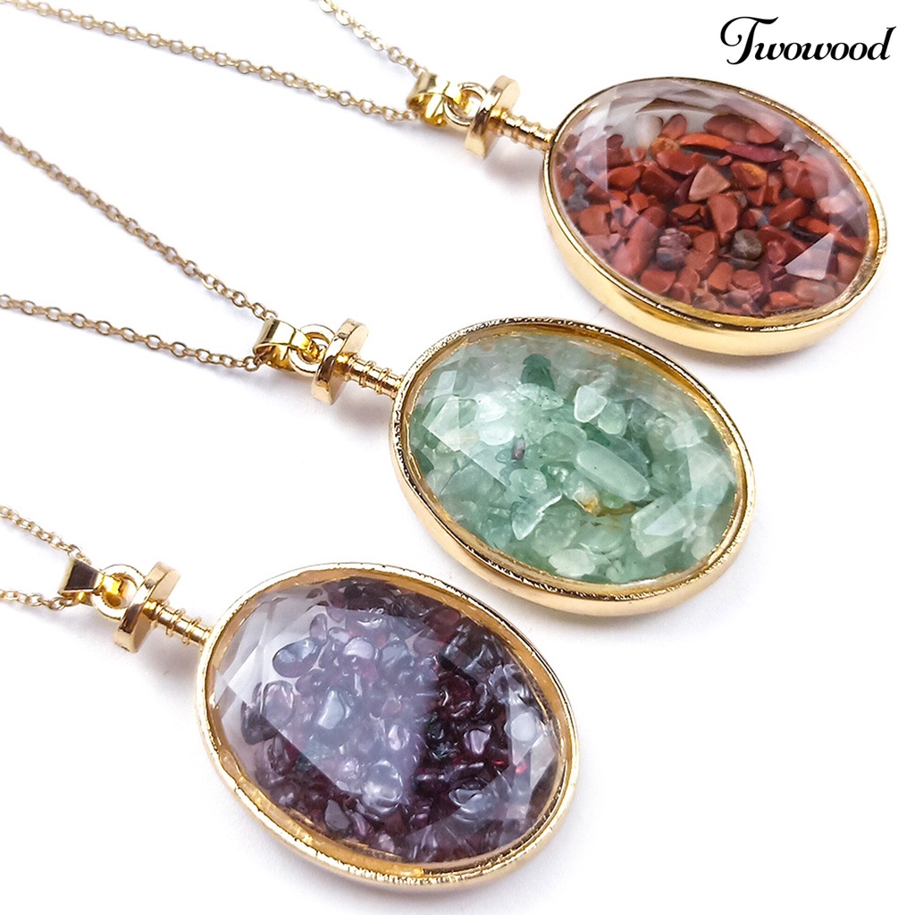 Twowood Oval Shape Transparent Glass Necklace Pendant Alloy Natural Stone Wish Bottle Pendant Charm Gift