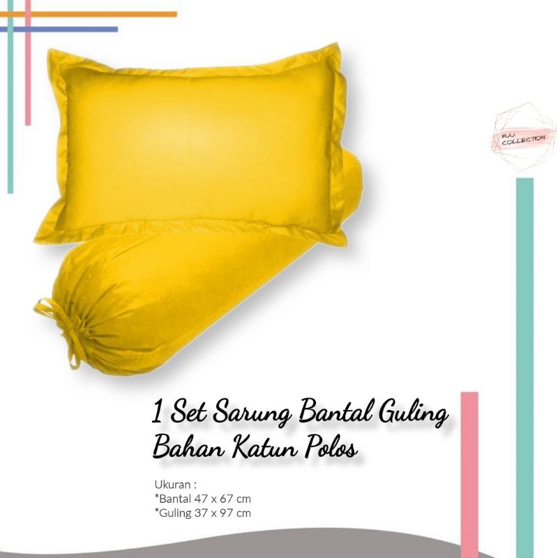 Sarung Cover Bantal Guling [ SEPASANG ] Bahan Katun Aneka Warna Polos | Kuning | Sarban | Sargul